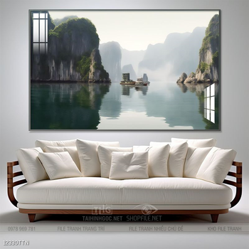 Tranh phon thủy sông, núi và mặt trời