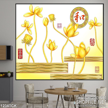 Tranh hoa sen mạ vàng đẹp