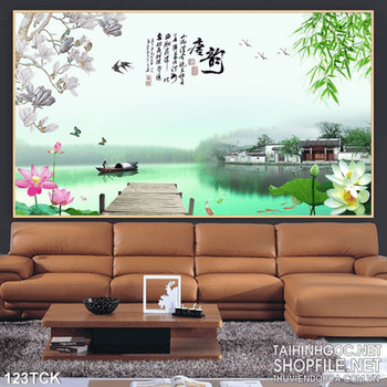 Tranh hoa sen, cá chép mùa xuân