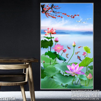 Tranh bông sen hồng nghệ thuật