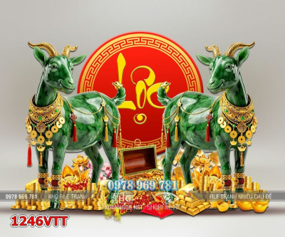 File tranh con dê ngọc bích Tết Đinh Mùi chữ Lộc 1246VTT