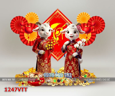 File tranh con dê trang phục cổ truyền Tết Việt Nam 1247VTT