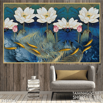 Psd tranh hoa sen nghệ thuật trang trí