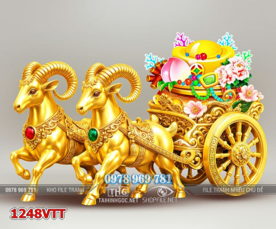 File tranh hai con dê vàng Tết Đinh Mùi năm mới 1248VTT