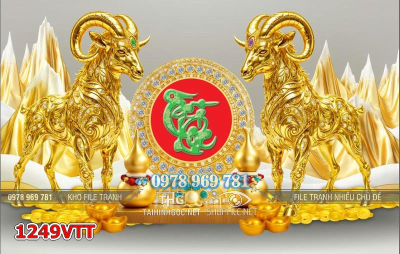 File tranh con dê vàng tài lộc Tết 1249VTT