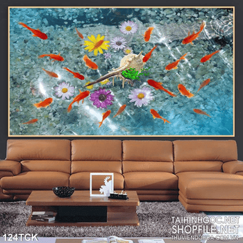 Tranh hoa sen, cá chép hiện đại