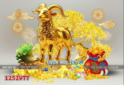 File tranh con dê vàng psd Tết cổ truyền 1252VTT