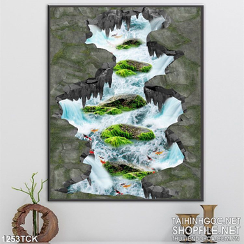 Tranh 3D cá chép vượt suối