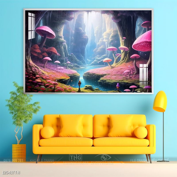 Tranh phon thủy sông, núi và mặt trời