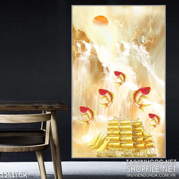 Tranh cá chép và thuyền vàng