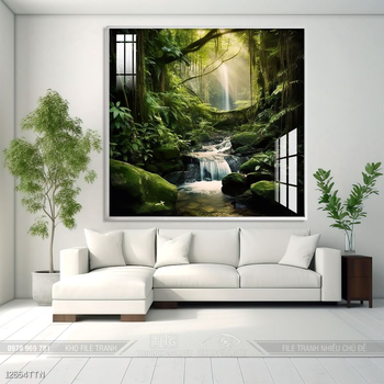 Tranh phon thủy sông, núi và mặt trời