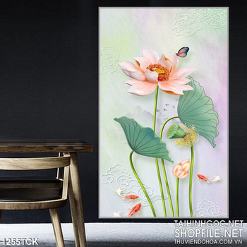 Tranh dán phòng hoa sen hiện đại