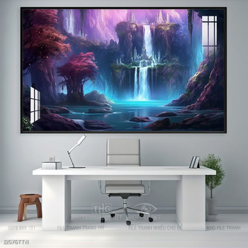 Tranh phon thủy sông, núi và mặt trời