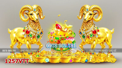 File tranh con dê vàng gold tài lộc 1257VTT