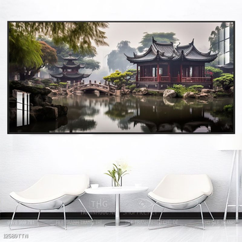 Tranh phon thủy sông, núi và mặt trời