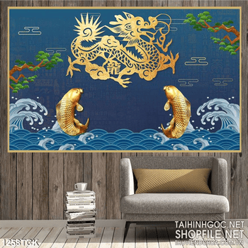 Tranh cá chép và rồng vàng