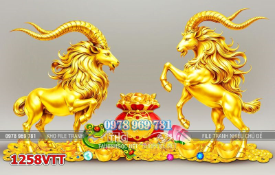 File tranh con dê vàng gold đón xuân psd 1258VTT