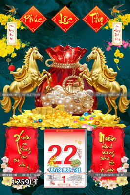 File lịch tết con ngựa vàng 3d Phúc Lộc Thọ 1259LT