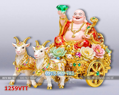 File tranh 2 con dê chở tiền vàng di lặc Tết Đinh Mùi 1259VTT