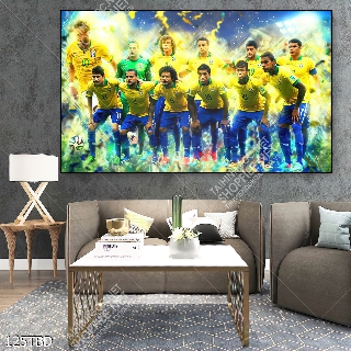 Tranh bóng đá đội tuyển Brazil chụp chung
