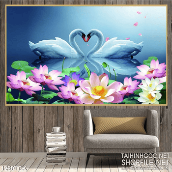 Tranh đôi thiên nga và hoa sen psd
