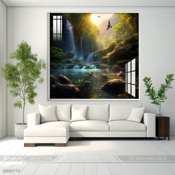 Tranh phon thủy sông, núi và mặt trời