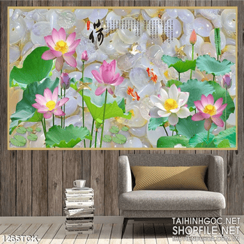 Tranh dán tường 3D hoa sen độc đáo