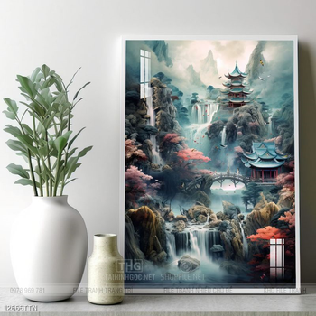 Tranh phong thủy phong cảnh thác nước thiên nhiên