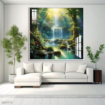 Tranh phon thủy sông, núi và mặt trời