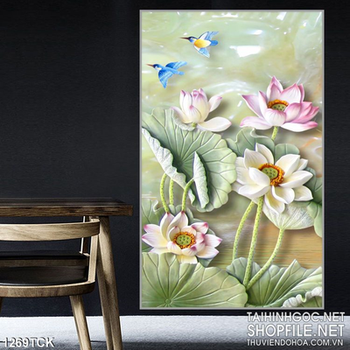 Tranh hoa sen giả ngọc dán tường hiện đại
