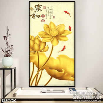 Tranh hoa sen, cá chép kim tiền