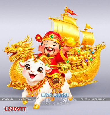 File tranh con dê ông thần tài tài lộc thuyền vàng psd 1270VTT