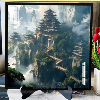 Tranh phon thủy sông, núi và mặt trời