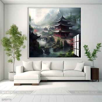 Tranh phong thủy phong cảnh thác nước thiên nhiên