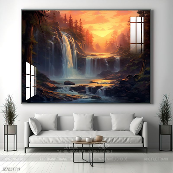 Tranh phon thủy sông, núi và mặt trời