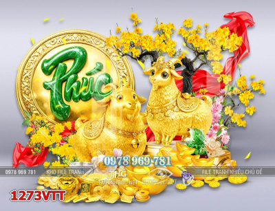 File tranh 2 con dê vàng mai đào tết 1273VTT