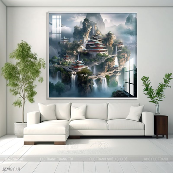 Tranh phon thủy sông, núi và mặt trời