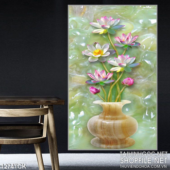 Tranh bình hoa sen giả ngọc đẹp
