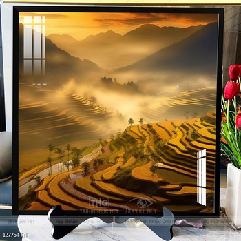 Tranh phon thủy sông, núi và mặt trời