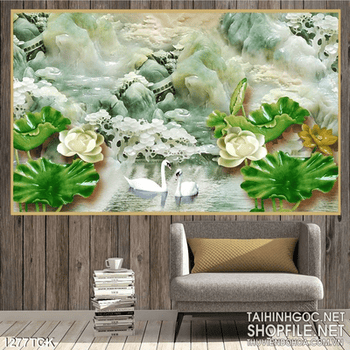 Tranh giả ngọc sen và thiên nga