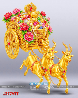 File tranh con dê vàng gold chở xe tiền vàng 1277VTT
