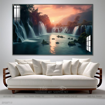 Tranh phon thủy sông, núi và mặt trời