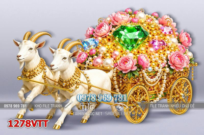 File tranh con dê trắng chở xe vàng tiền đón xuân 1278VTT