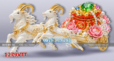 File tranh con dê trắng chở xe vàng tiền đón tết 1279VTT