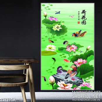 Tranh tường hoa sen in đẹp