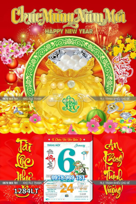 File psd lịch Tết túi vàng bạc đá quý 1284LT