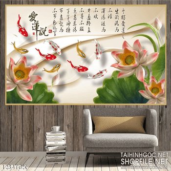 Tranh hoa sen cá chép phong thủy