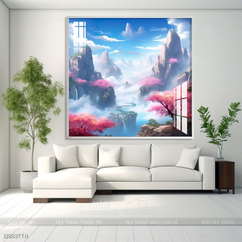 Tranh phon thủy sông, núi và mặt trời