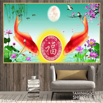 Tranh cá chép hoa sen treo tường độc đáo