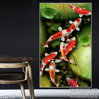 Tranh cá chép hoa sen 3D